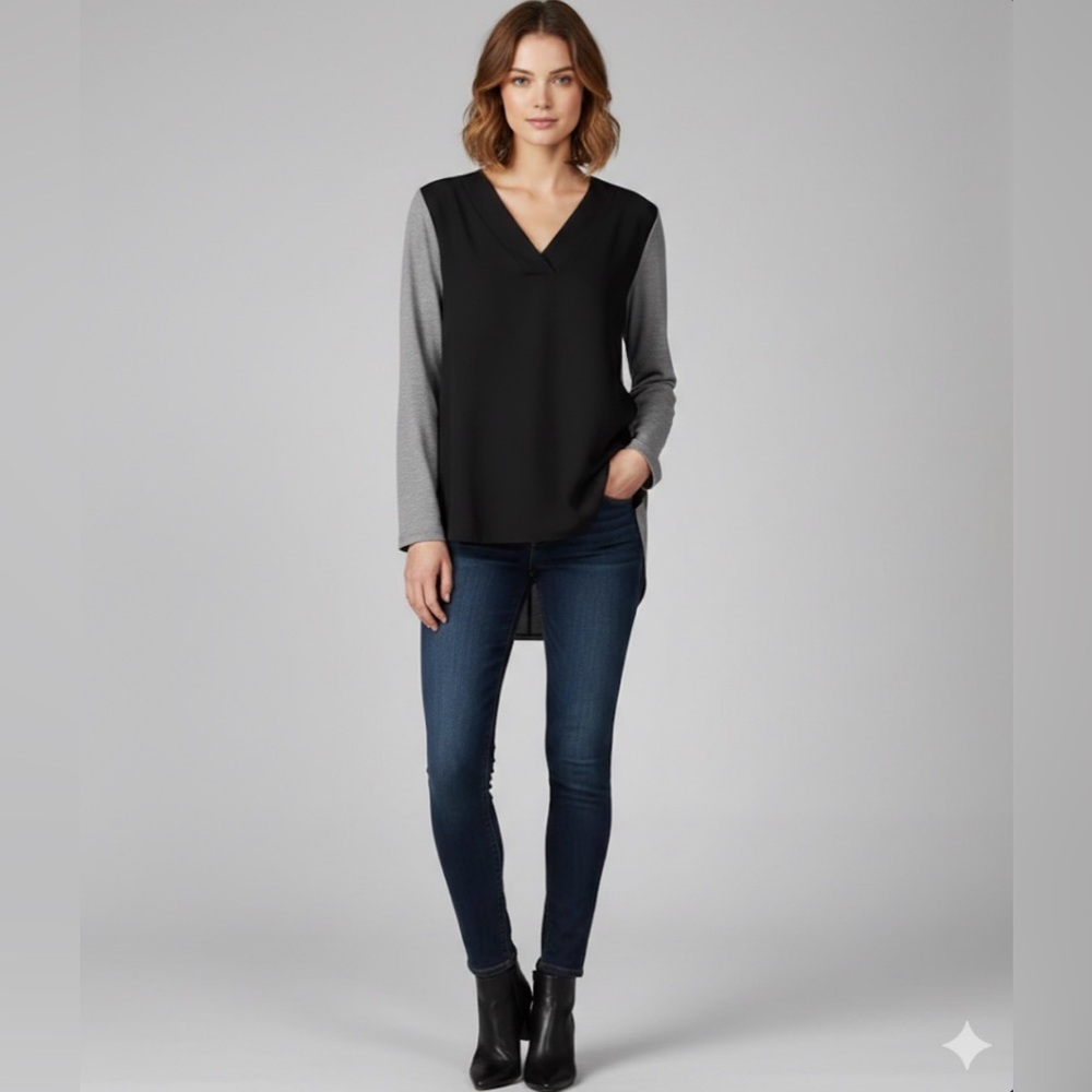 LOFT Black and Gray V-Neck Top